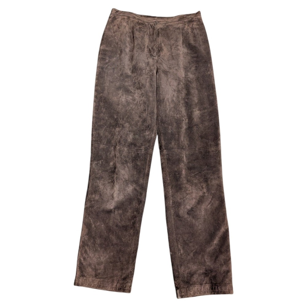 Liz Claiborne Collection Brown Suede Leather Pants High Rise Straight Leg Size 8
